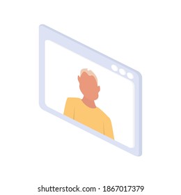 Ventana de chat isométrica. Joven. Dibujo vectorial de personajes avatares masculinos.