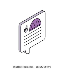 Isometric chatbot app color icon on white background 3d vector illustration