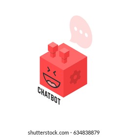 isometric chatbot icon like emoji face. concept of communication with the customer with the help of smart text messenger bot. flat unusual style trend modern logotype graphic art design on white