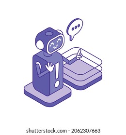Isometric Chatbot Technical Support Composition With Robot And Thought Bubble Vector Illustration