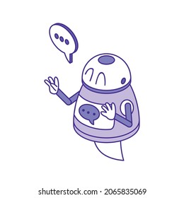 Isometric Chatbot Technical Support Composition With Robot And Thought Bubble Vector Illustration