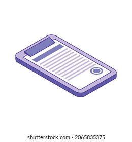 Isometric chatbot technical support composition with paper bulletin vector illustration