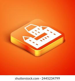 Isometric Chateau Frontenac hotel in Quebec City, Canada icon isolated on orange background.  Vector