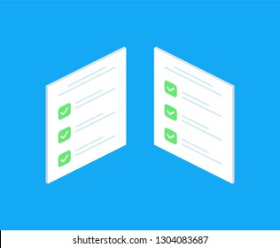 Isometric checklist icon. Checklist complete tasks, to-do list, survey, exam concepts. Best quality. Flat illustration of clipboard with checklist icon for web. Vector