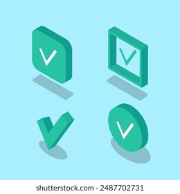 Isometrisches Prüfzeichen. Symbol "OK Vektorgrafik". 3D-Flachbestätigungssymbol für eine mobile App oder ein mobiles Web