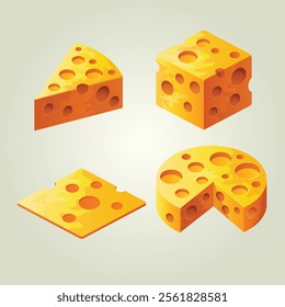 Isometric Cheese Bundle, Vector Illustration