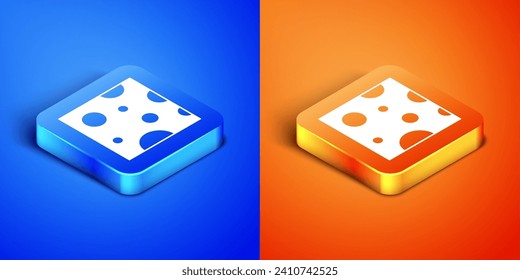 Isometrische Käsesymbol einzeln auf blauem und orangefarbenem Hintergrund. Knopf Quadrat. Vektorgrafik