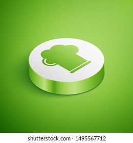 Isometric Chef hat icon isolated on green background. Cooking symbol. Cooks hat. White circle button. Vector Illustration