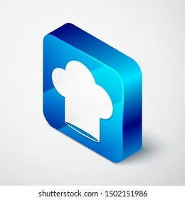 Isometric Chef hat icon isolated on white background. Cooking symbol. Cooks hat. Blue square button. Vector Illustration