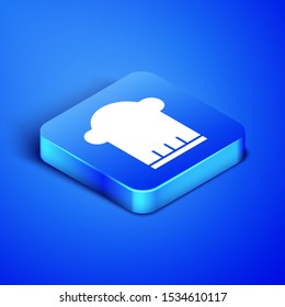 Isometric Chef hat icon isolated on blue background. Cooking symbol. Cooks hat. Blue square button. Vector Illustration