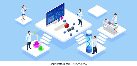 Isometrisches chemisches Laborkonzept. Laboratorium für Molekularbiologie. In einer wissenschaftlichen oder technologischen Laborforschung können Experimente und Messungen durchgeführt werden.