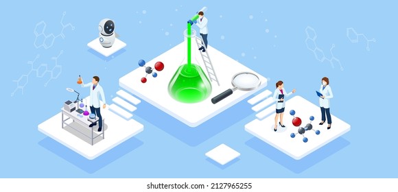 Isometric Chemical Laboratory concept. Molecular Biology Technics Laboratory. In a laboratory scientific or technological research, experiments, and measurement may be performed.