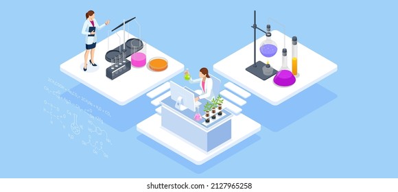 Isometric Chemical Laboratory concept. Molecular Biology Technics Laboratory. In a laboratory scientific or technological research, experiments, and measurement may be performed.