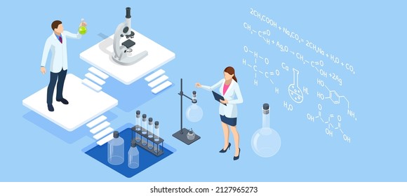 Isometric Chemical Laboratory concept. Molecular Biology Technics Laboratory. In a laboratory scientific or technological research, experiments, and measurement may be performed. svg