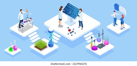 Isometric Chemical Laboratory concept. Molecular Biology Technics Laboratory. In a laboratory scientific or technological research, experiments, and measurement may be performed. - Shutterstock ID 2127965276