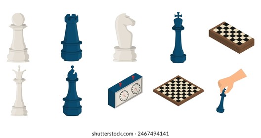 Isometric Chess Element Illustration Set