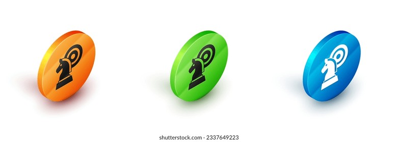 Isometric Chess icon isolated on white background. Business strategy. Game, management, finance. Circle button. Vector