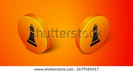 Isometric Chess icon isolated on orange background. Business strategy. Game, management, finance. Orange circle button. Vector
