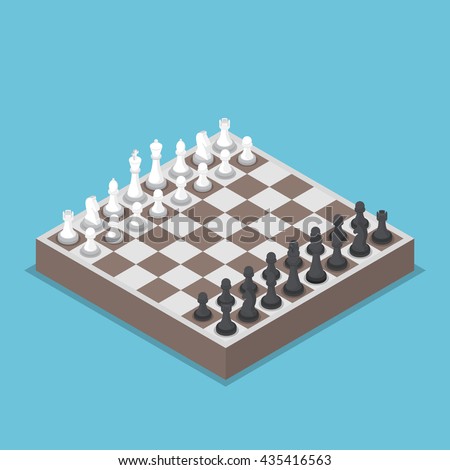 Isometric chess piece or chessmen with board, competition, business strategy concept