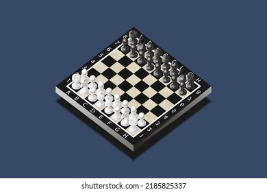 isometric chess pieces with board