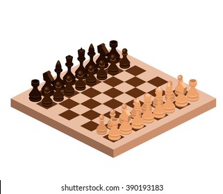 isometric chess pieces with board