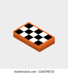 isometric chessboard. black and white chessboard with brown wooden frame. vector illustration
