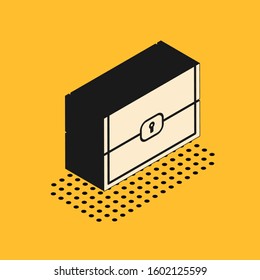 Isometric Chest for game icon isolated on yellow background.  Vector Illustration