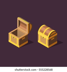 Isometric Chest Vector Illustration. Open And Closed Treasure Chests.