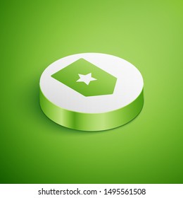 Isometric Chevron icon isolated on green background. Military badge sign. White circle button. Vector Illustration