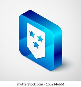 Isometric Chevron icon isolated on white background. Military badge sign. Blue square button. Vector Illustration