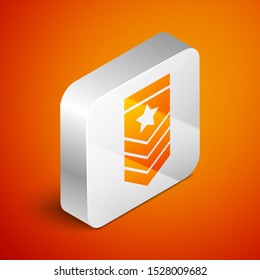 Isometric Chevron icon isolated on orange background. Military badge sign. Silver square button. Vector Illustration