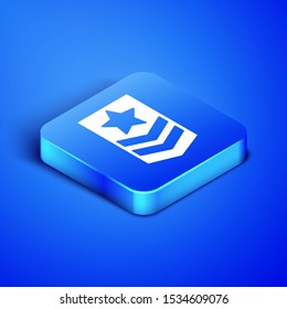Isometric Chevron icon isolated on blue background. Military badge sign. Blue square button. Vector Illustration