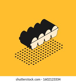 Isometric Chicken egg in box icon isolated on yellow background.  Vector Illustration