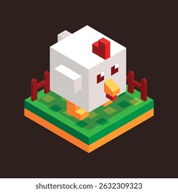 Isometric Chicken at the Farm Land