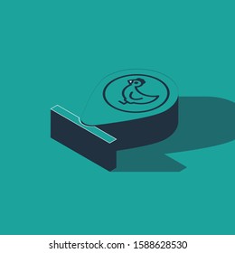 Isometric Chicken farm and location icon isolated on green background.  Vector Illustration