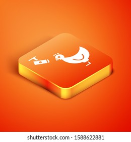 Isometric Chicken farm and wireless Controlling CCTV security camera icon isolated on orange background.  Vector Illustration