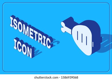 Isometric Chicken leg icon isolated on blue background. Chicken drumstick.  Vector Illustration