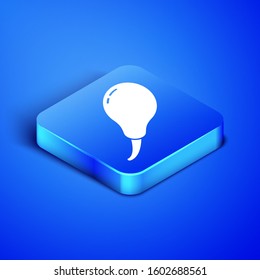 Isometric Chicken leg icon isolated on blue background. Chicken drumstick. Blue square button. Vector Illustration