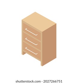 Composición de habitación infantil isométrica con imagen aislada de gabinete de madera con tres secciones ilustración vectorial