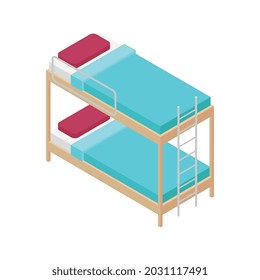 Isometric children room composition with isolated image of bunk bed vector illustration