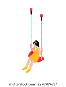 Niños isométricos equipos deportivos para escolares o ícono de casa con niña en la ilustración vectorial 3d swing