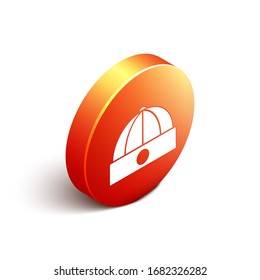 Isometric Chinese hat icon isolated on white background. Orange circle button. Vector Illustration