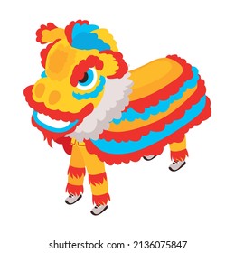 Isometric chinese new year composition with human characters covered with festive animal costume vector illustration