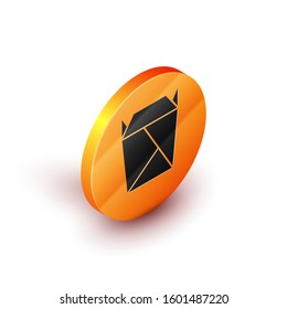 Isometric Chinese restaurant opened take out box filled icon isolated on white background. Take away food. Orange circle button. Vector Illustration