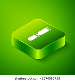 Isometric Chisel tool for wood icon isolated on green background. Green square button. Vector