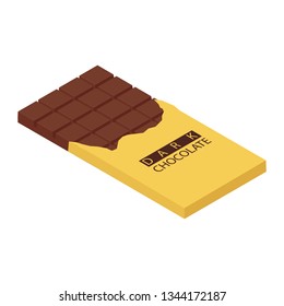 Isometric chocolate bar isolated on white bacground. Dark chocolate