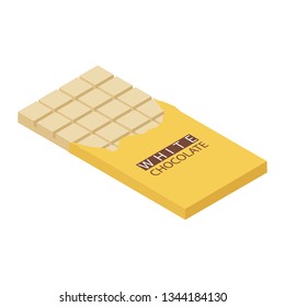 Isometric chocolate bar isolated on white bacground. White chocolate
