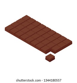 Isometric chocolate bar and piece isolated on white bacground. Milk chocolate