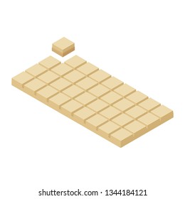 Isometric chocolate bar and piece isolated on white bacground. White chocolate