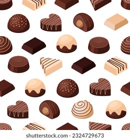 Isometric chocolate candy rows seamless pattern. Vector illustration isolated on white background.